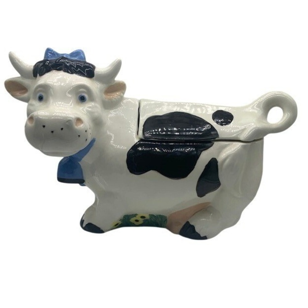 Cottagecore Cow Cookie Jar Vintage Ceramic Farmhouse Eclectic Kitchen Decor 15"
